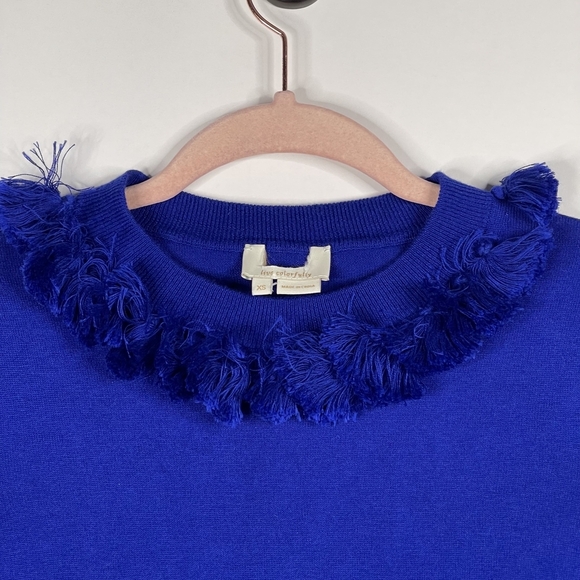 2/$30 Kate Spade Silk Cashmere Blend Tasseled Sweater Cobalt Short Sleeve #7002 - Picture 4 of 16